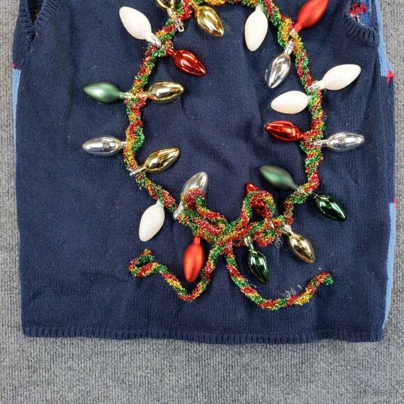 Capacity Womens Full Zip Christmas Sweater Cardigan Size M Blue Bulbs - Picture 10 of 11